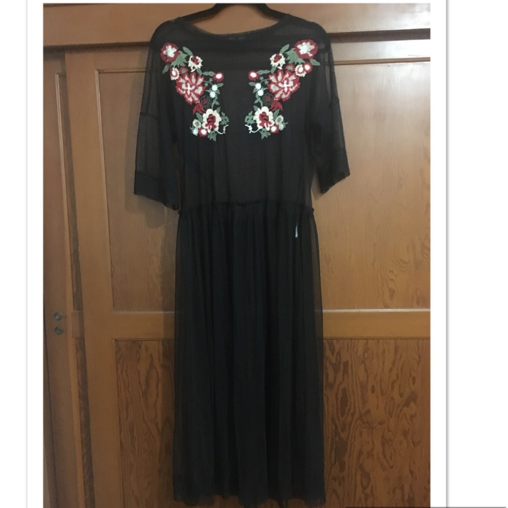 Zara Collection Sheer Floral Black Dress
